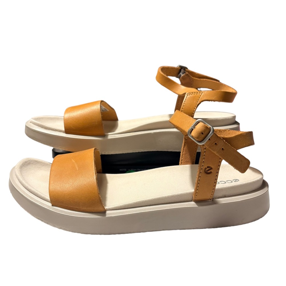 ECCO Flowt Leather Sandals Tan Brown 38 US 7-7.5 Platform